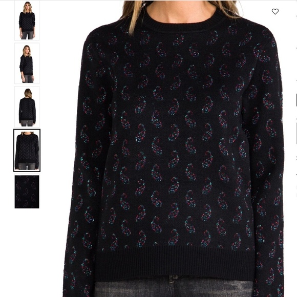 Revolve x Obey Knit Sweater Wasteland Paisley Rainbow Shimmery Cotton Black Sz M - Picture 2 of 15